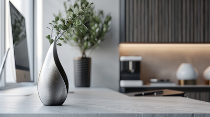 Modern vase with plant on table