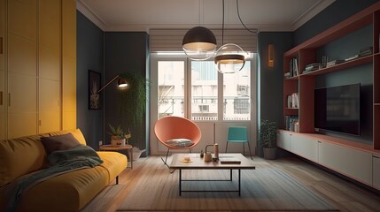 Chic Urban Apartment with Colorful Interior Accents.