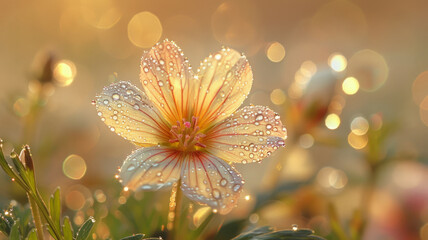 Obraz na płótnie Canvas Flower with dew drops in sunlight.