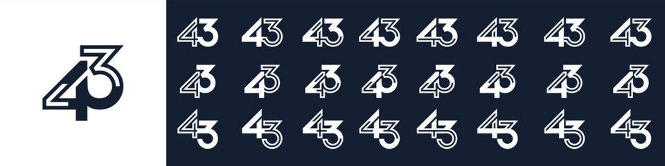 collection of creative number 43 logo designs. abstract forty-three design vector illustration