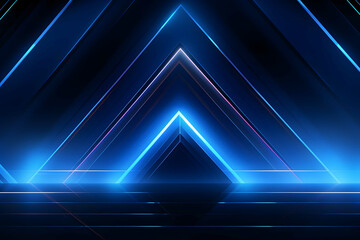 Abstract neon blue background, cyber space, parallel universe, lines, stripes, glow. AI generated