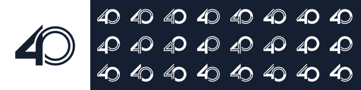 collection of creative number 40 logo designs. abstract forty design vector illustration