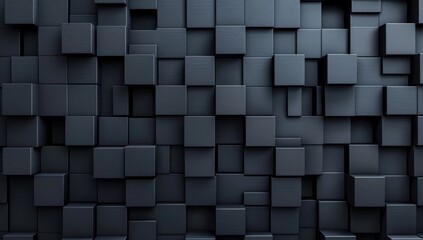 Abstract dark background with a geometric pattern of black cubes, minimalistic wallpaper design