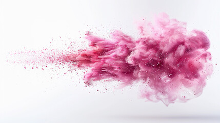 Pink dust explosion isolated on white background.