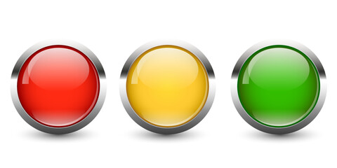 Red, green  and yellow  round button. set on white background for website or your design. Vector graphics