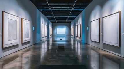 Gallery Interior with empty frames on wall
