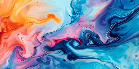 Abstract marbled acrylic paint ink painted waves painting texture colorful background banner, color swirls wave