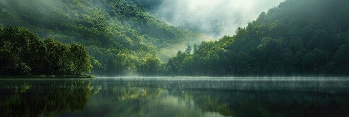 A tranquil lake near a stunning mountain landscape