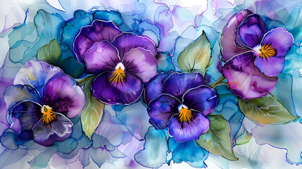 Purple violas depicted with elegance and grace, showcasing their beauty and delicate petals