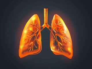 X-ray of human lung anatomy isolated on a dark background. orange lungs.
