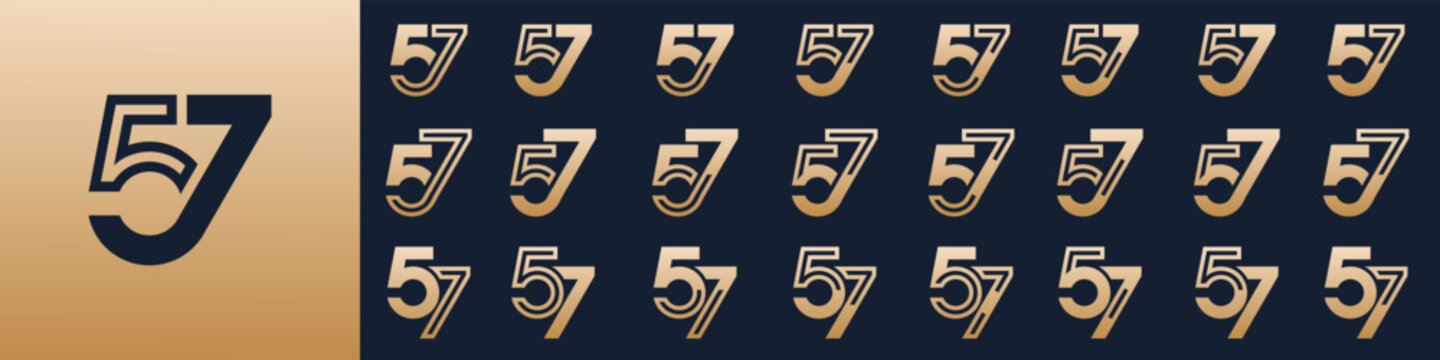 collection of creative number 57 logo designs. abstract fifty-seven design vector illustration