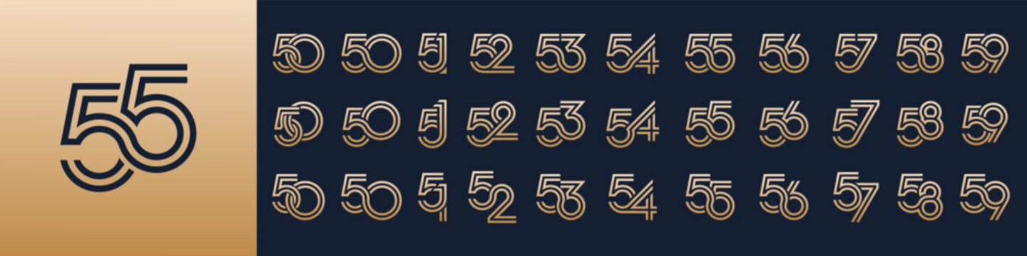 collection of creative number 50 to 59 logo designs. abstract design vector illustration