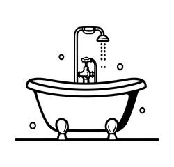 illustration of a bathroom with a shower, black vector isolated against white background 