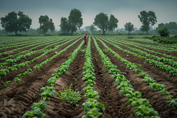Fototapeta na wymiar Farmer working in vegetable field