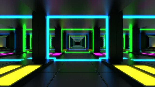 Tunnel of Digital Neon Lights