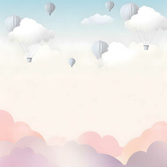 Retro vector card with aerostat flying in the clouds and