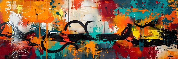 Vibrant Urban Abstract:Graffiti-Inspired Acrylic Painting with Energetic Street Elements for Modern Decor