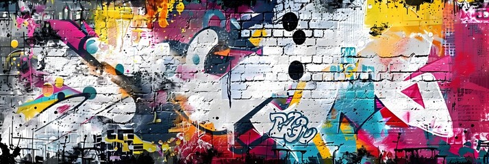 Vibrant Graffiti-Inspired Mural with Bold Colorful Patterns and Dynamic Textures Ideal for Banner Design or Urban Wallpaper