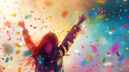 Vibrant of Life's Joyous Moments with Energetic Confetti Explosion - obrazy, fototapety, plakaty