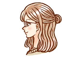 ハーフアップの大人女性の横顔イラスト素材3