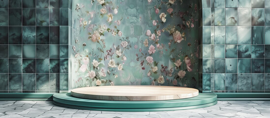 stage podium in the green vintage tile and wall room concept 