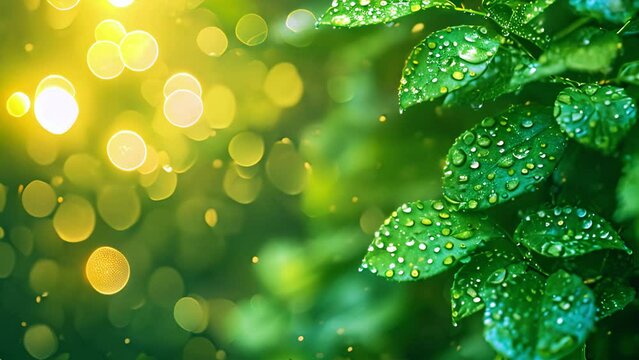 Green leaves bokeh lights background. Nature of green leaf in garden at summer. Natural green leaves plants using as spring background cover page environment ecology or greenery effect beauty 4k video