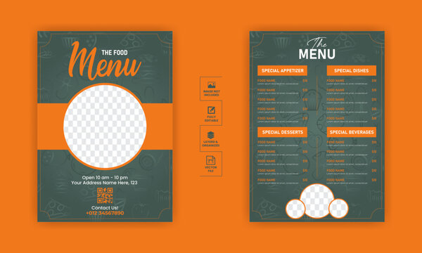 Food menu design template for restaurant with unique layout gradient