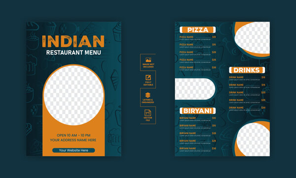 Food menu design template for restaurant with unique layout gradient