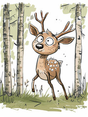 Cute Deer Illustration - children's book - white background