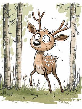 Cute Deer Illustration - children's book - white background
