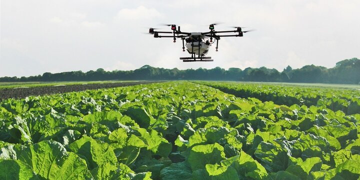 Future agricultural technology using drones to work to reduce labor, system in the field. 