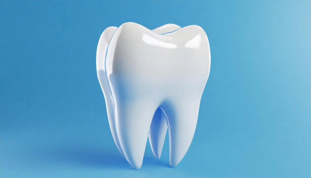 Tooth. 3d tooth with dental tool isolated on blue background. Render. 3d render. Dentistry, medicine concept. 3D rendering. Teeth. Health