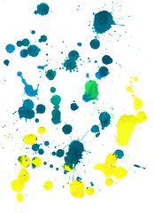 Drops and blots together with watercolor and gouache monotypes isolated on a white background