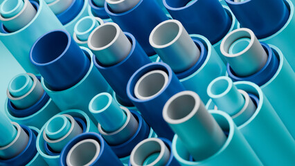 Blue and grey tube pipes, 3d render