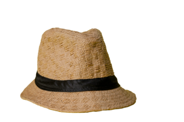 Straw hat on yellow background with summer theme. Space for text. Hat concept. Sombrero concept.