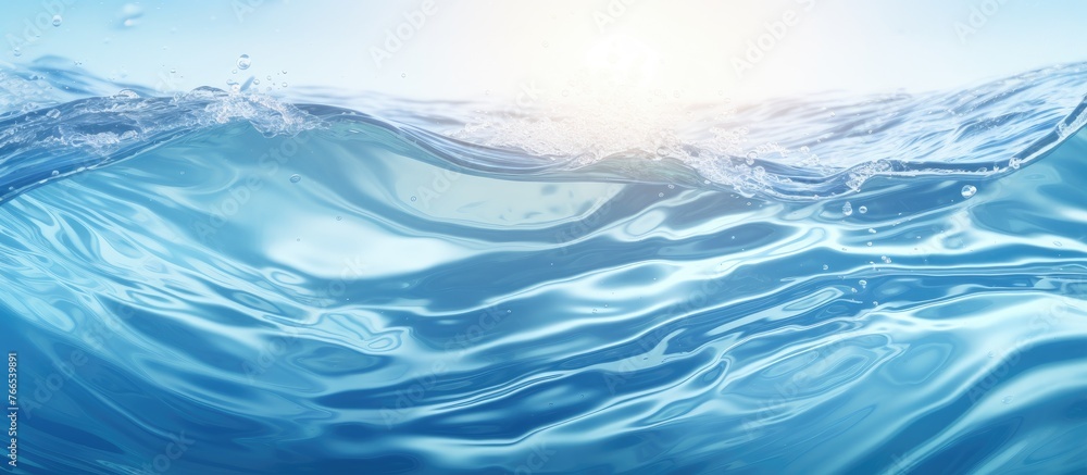 Poster a close up of a wind wave in the ocean, with the sun shining through it, creating a mesmerizing elec