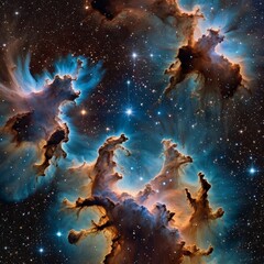 An ethereal nebula in space presents a canvas of vibrant colors and dynamic formations, symbolizing the creative force of the universe. The image captures the essence of space's infinite wonder.