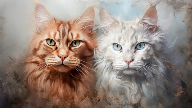 DIGITAL ILLUSTRATION OF TWO CATS