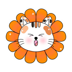 A little cute cat with orange flowers 