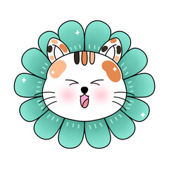 A cute little cat with green flowers 