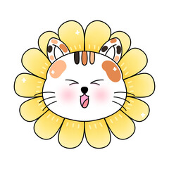 A cute little cat with yellow flowers 