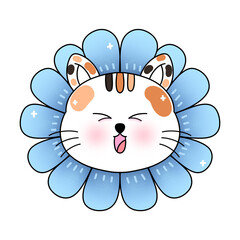 A cute little cat with blue flowers 