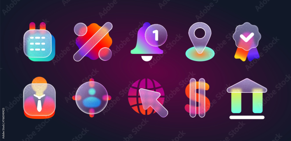 Aufkleber 3d glassmorphism icons for website or mobile app. transparent frosted glass morphism ui icon set wit