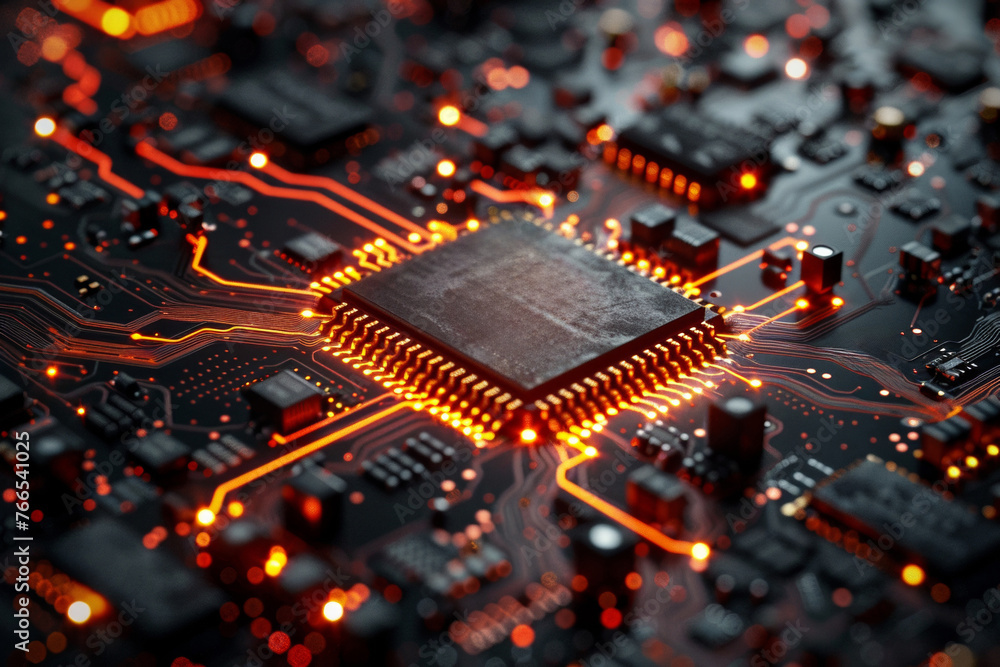 Poster an innovative electronic chip that promotes technological progress in computing and communications.