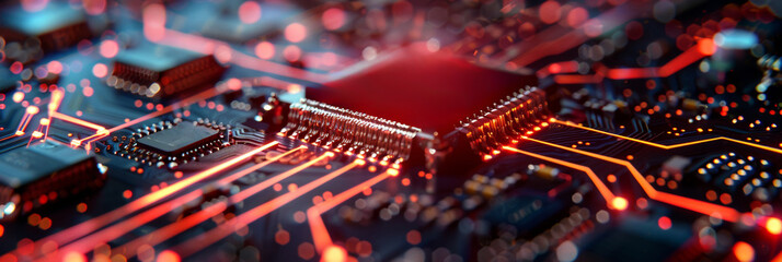 An innovative electronic component, the motherboard, epitomizes cutting-edge technology in computing and digital systems. - obrazy, fototapety, plakaty