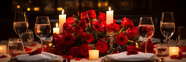 Romantic Table Setting: A Toast To Love and Unity on A Grand Anniversary Celebration - obrazy, fototapety, plakaty