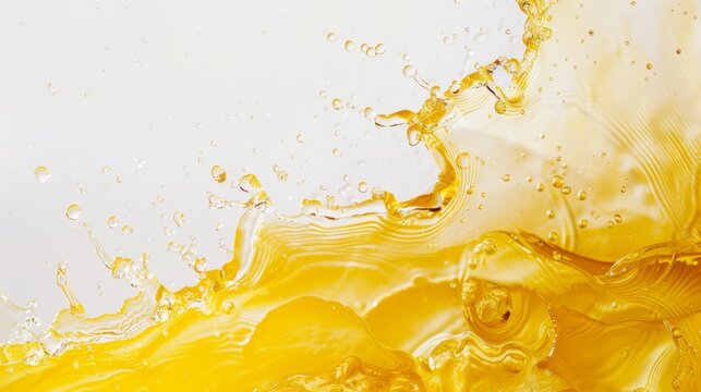 Abstract fluid art with yellow and white paint splashes dynamic movement. Artistic and creative concept.