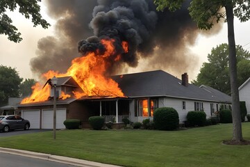 Fototapeta premium Burning house, fire