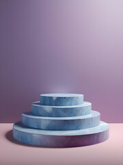Blue background podium product platform for nature beauty cosmetic stage scene. Abstract rock podium pedestal mockup. Photography showcase fresh banner. 