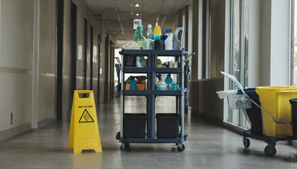 Professional cleaning services cart banner wide copy space with room for text - 766542442